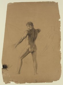 Macho nu com arco e flecha (gizes em papel)